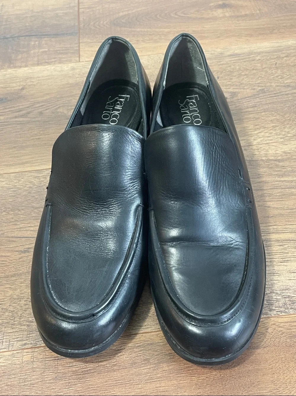 Franco Sarto Black Leather Heeled Loafers Size 11